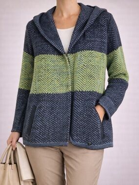 Goddis Womens Hooded Knit Sweater M Blue Green Oversized Gorpcore Chunky Library